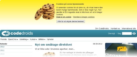 Eksempel på besked til bruger omkring cookies